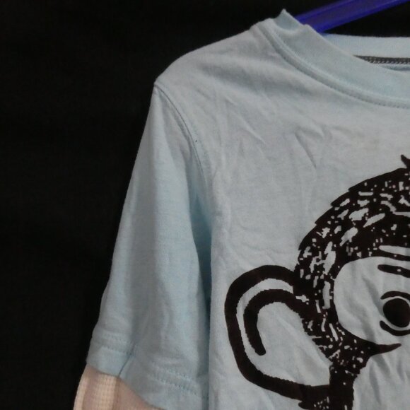 CARTER'S | size 5 | Light Blue Monkey Shirt With Contrasting White Sleeves | EUC - Picture 4 of 16